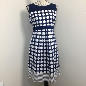 .048 Motherhood Women’s NavyBlue White Polkadot  Print Midi Dress Back Garter